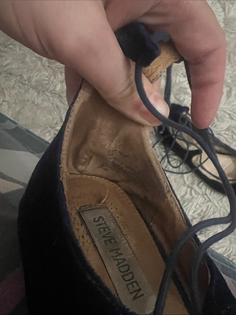 Steve Madden Women's Navy Velvet Lace-Up Pointed Velvet Flats in Navy - Picture 6 of 6